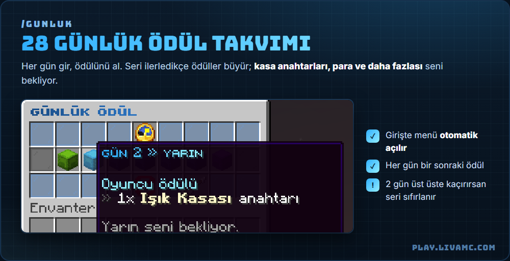 LivaMC BoxPvP /gunluk 28 günlük ödül takvimi menüsü